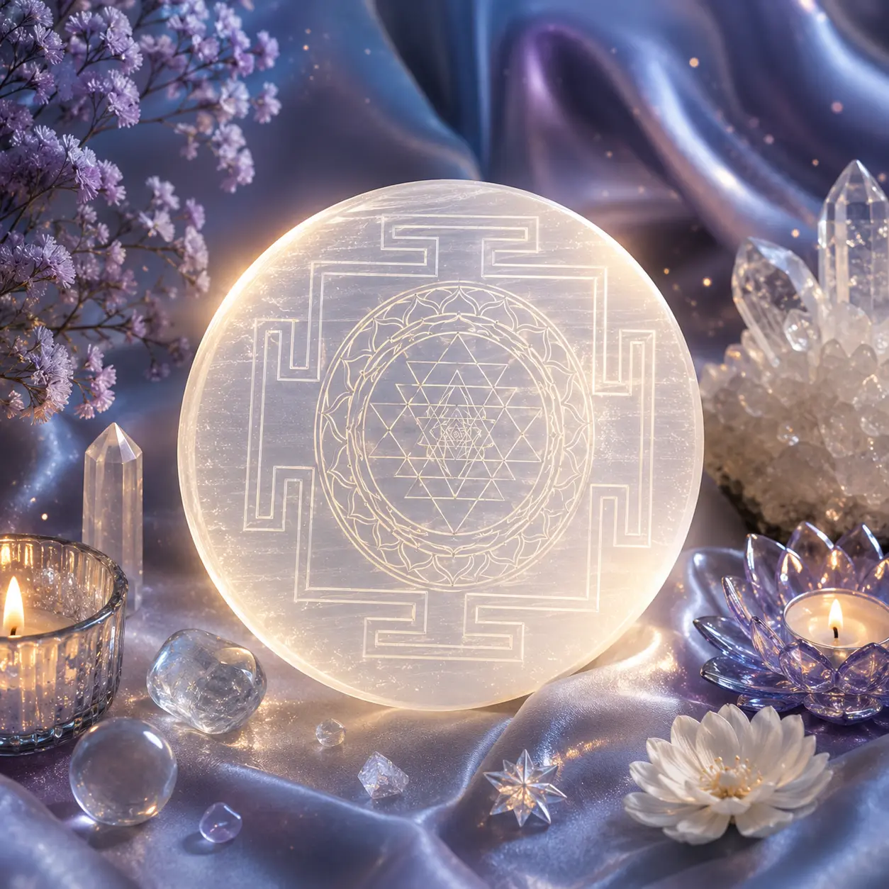 Selenite Charging Plate (Sri Yantra)